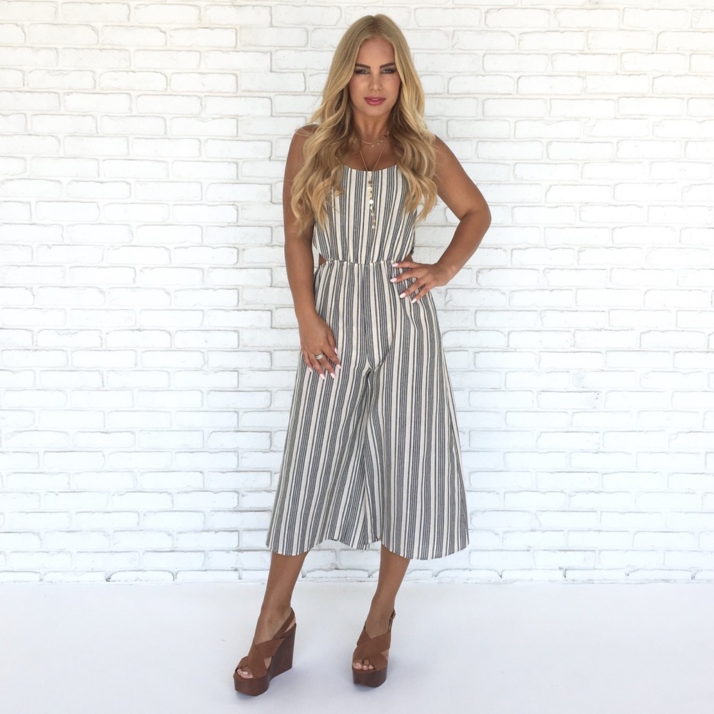 Taken back linen stripe jumpsuit